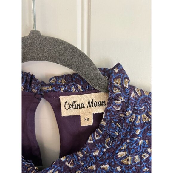 Celina Moon Floral Paisley Print Dress‎ Ruffled Sleeves Keyhole Back Sz XS - Picture 2 of 4